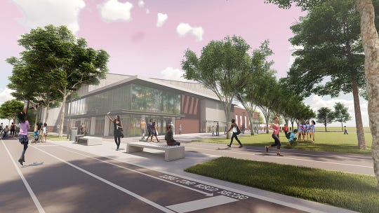 SLC rendering of the outside of Louisville Urban League's planned sports and learning complex, which will include an indoor track.